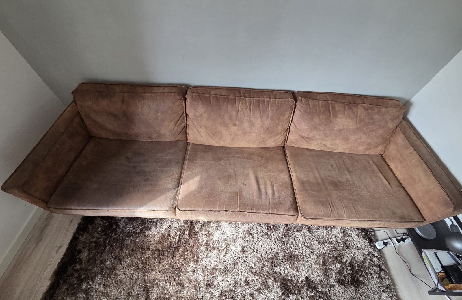 Comfortabele 3-zitsbank – 275 cm – cognac/bruin, Ophalen, Gebruikt, 75 tot 100 cm, Vierpersoons of meer
