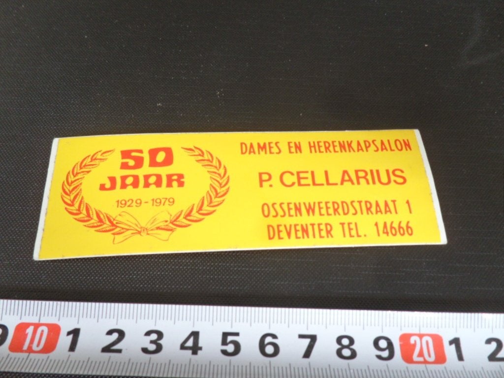 sticker deventer 50 jaar kapsalon P CELLARIUS 1979, Ophalen of Verzenden, Zo goed als nieuw