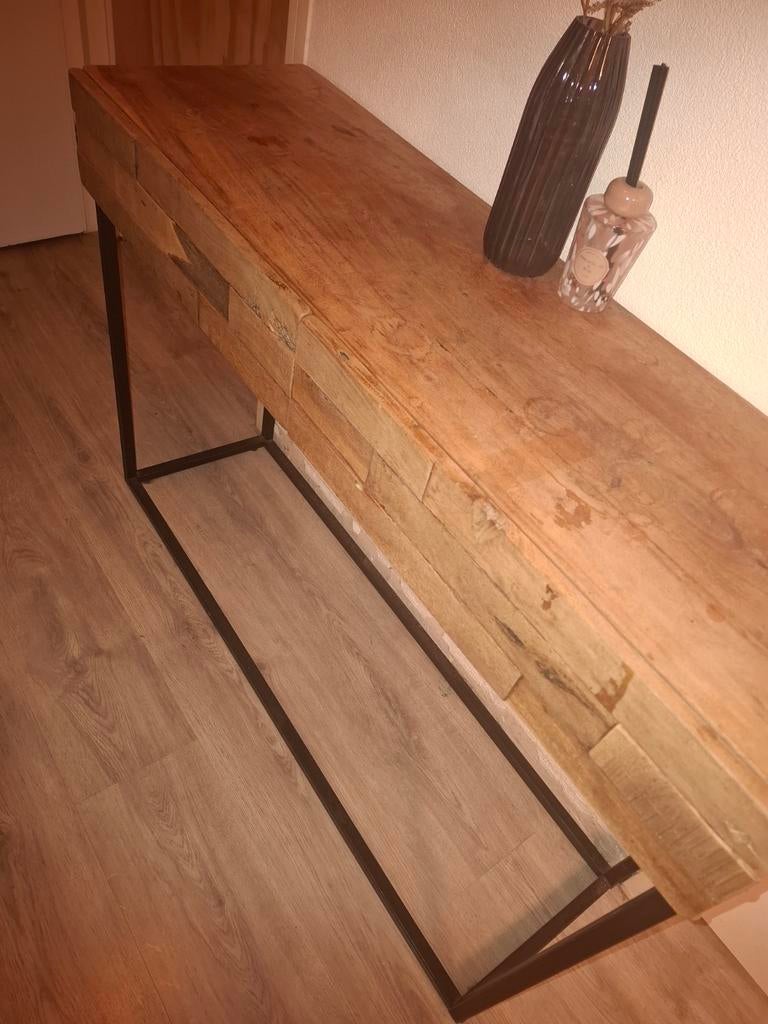Sidetable van hout en metaal - 110x77x35 cm, Overige houtsoorten, Gebruikt, 100 tot 150 cm, Ophalen of Verzenden