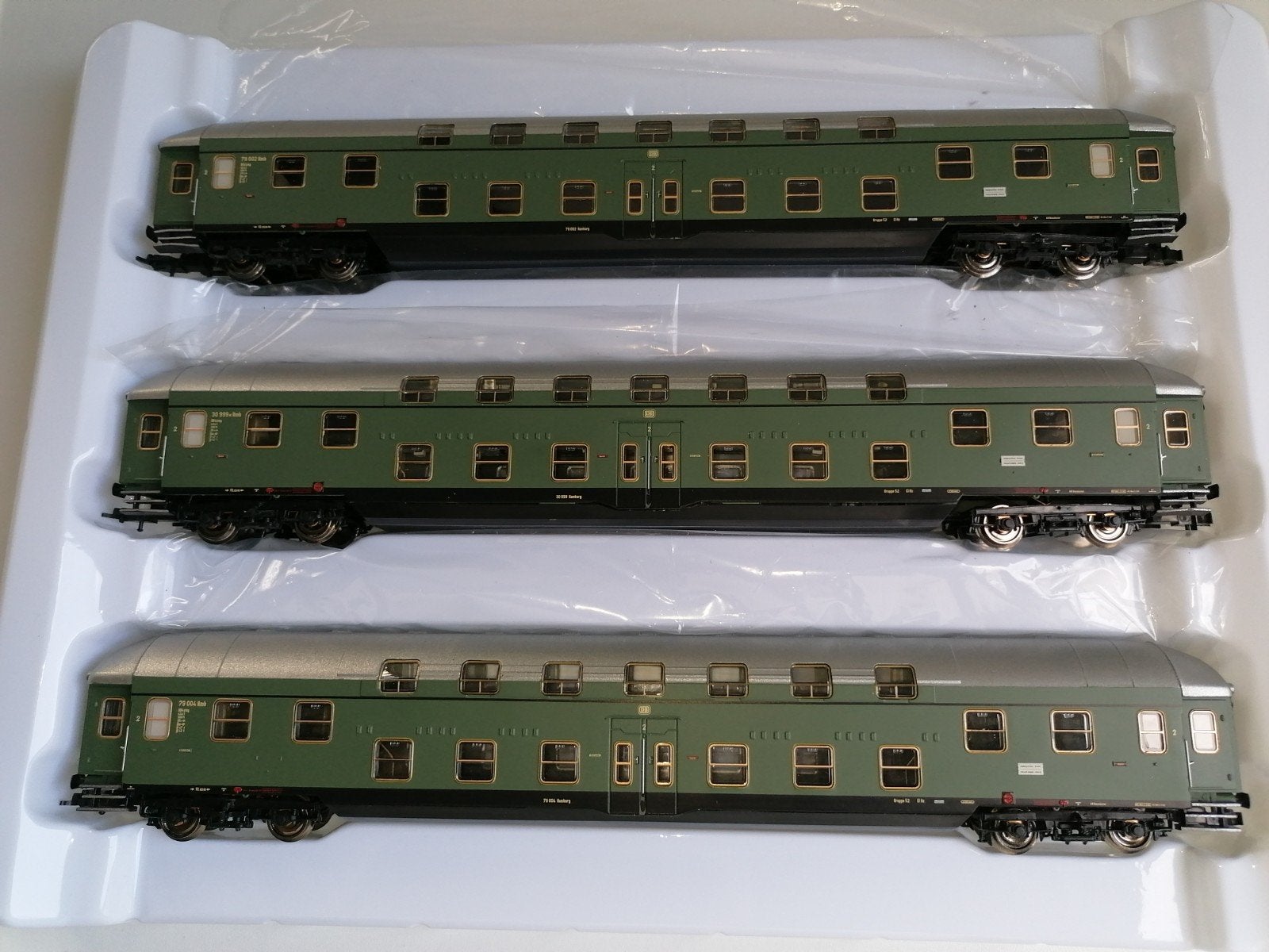 Hobbytrain H0. DB 3-set doppelstockwagons chroomoxide groen., Overige merken, Treinset, Gelijkstroom, Ophalen of Verzenden