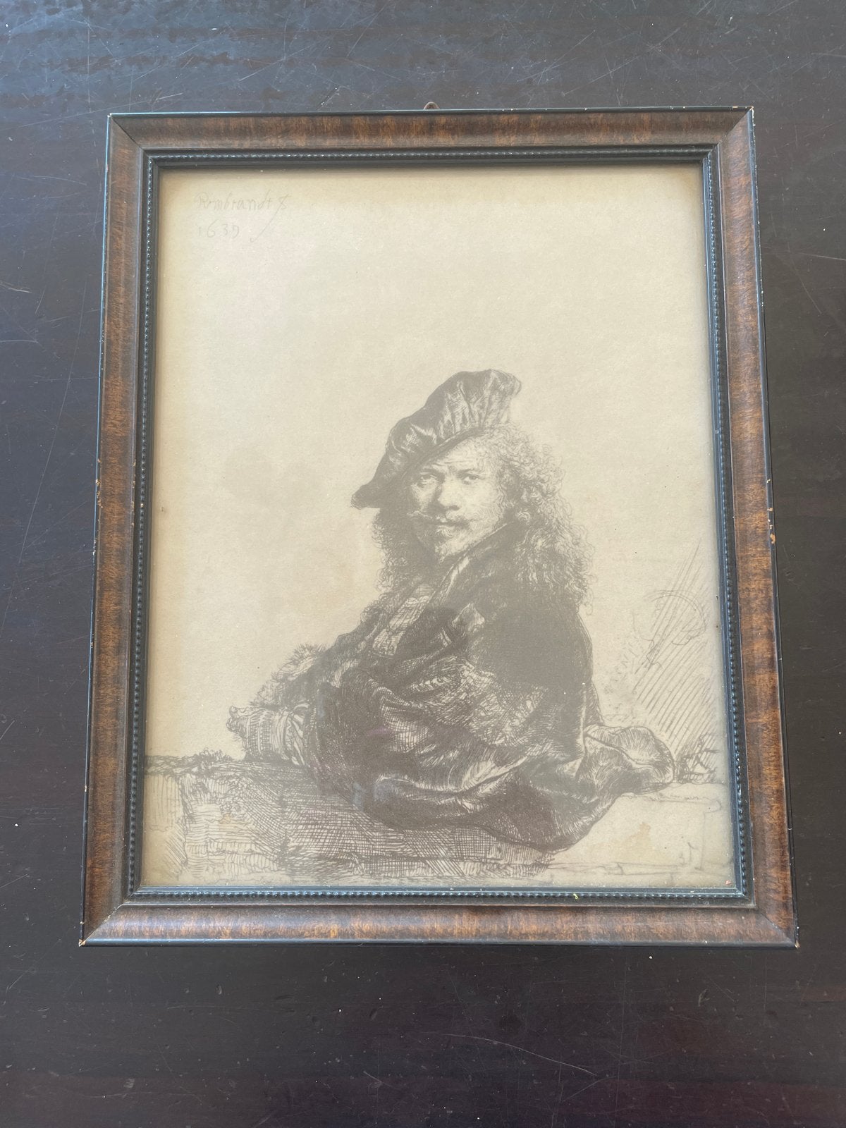 Twee ingelijste etsen: Rembrandt en landschap, Ingelijst, Ets, Portret, 1600 - 1699