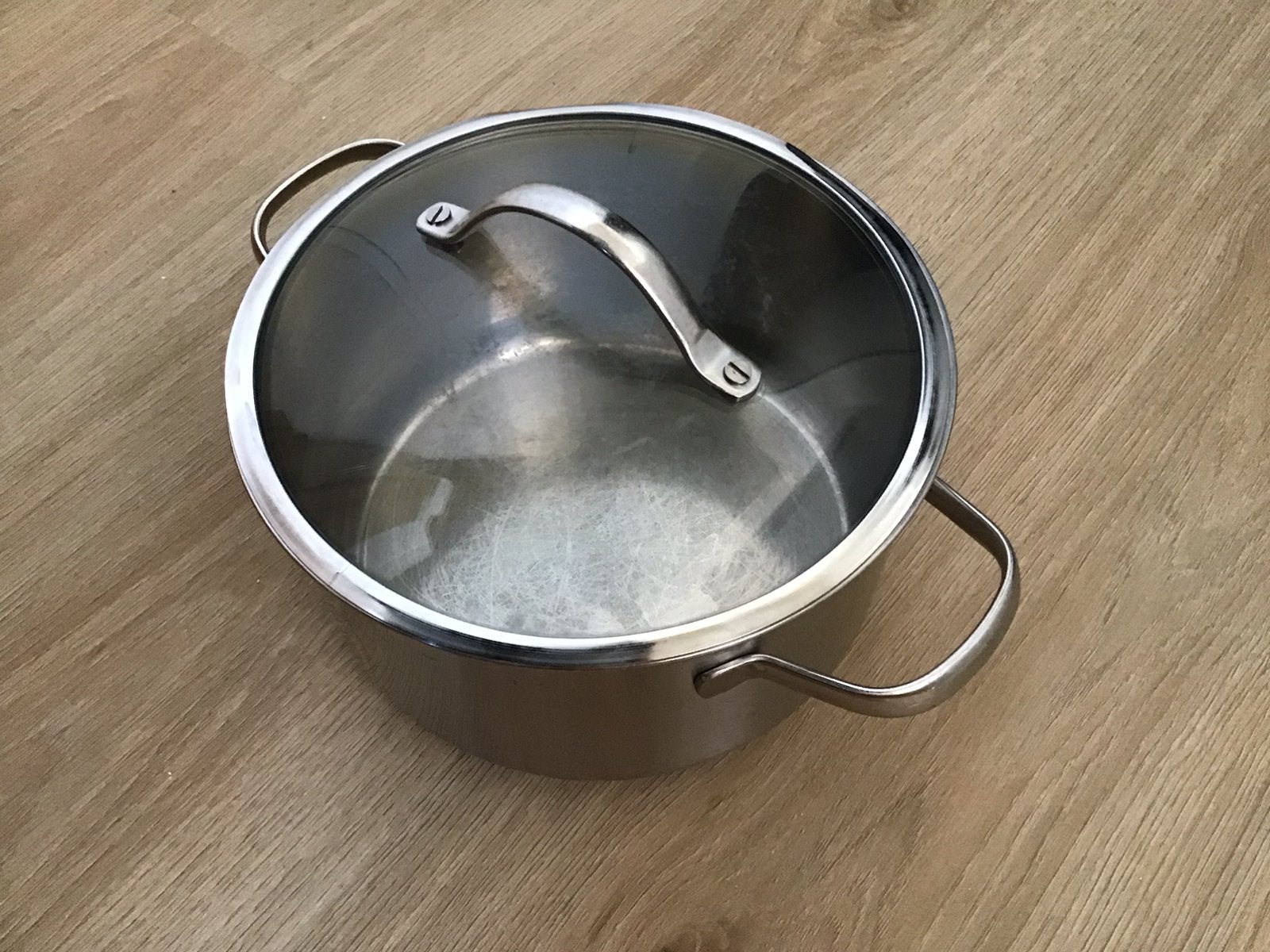 Bk kookpan met glazen deksel doorsnede 21 cm, Gebruikt, Ophalen of Verzenden, Rvs, Kookpan