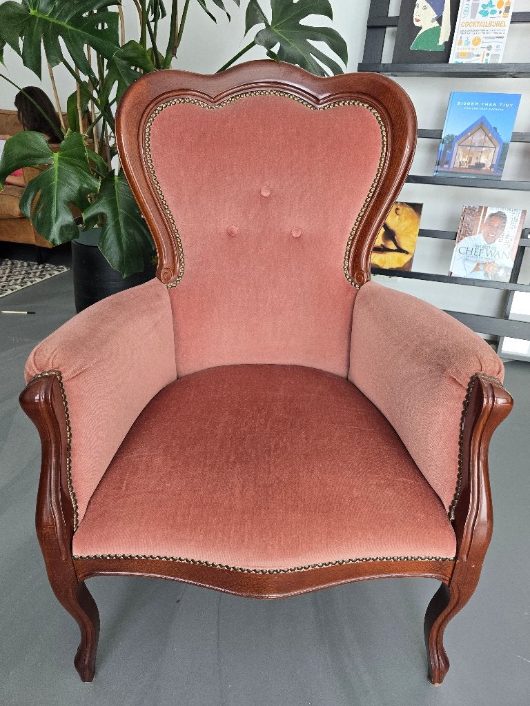 Prachtige fluwelen/velours fauteuil (Neo-Lodewijk XV-stijl), Ophalen, Hout, Gebruikt, 75 tot 100 cm