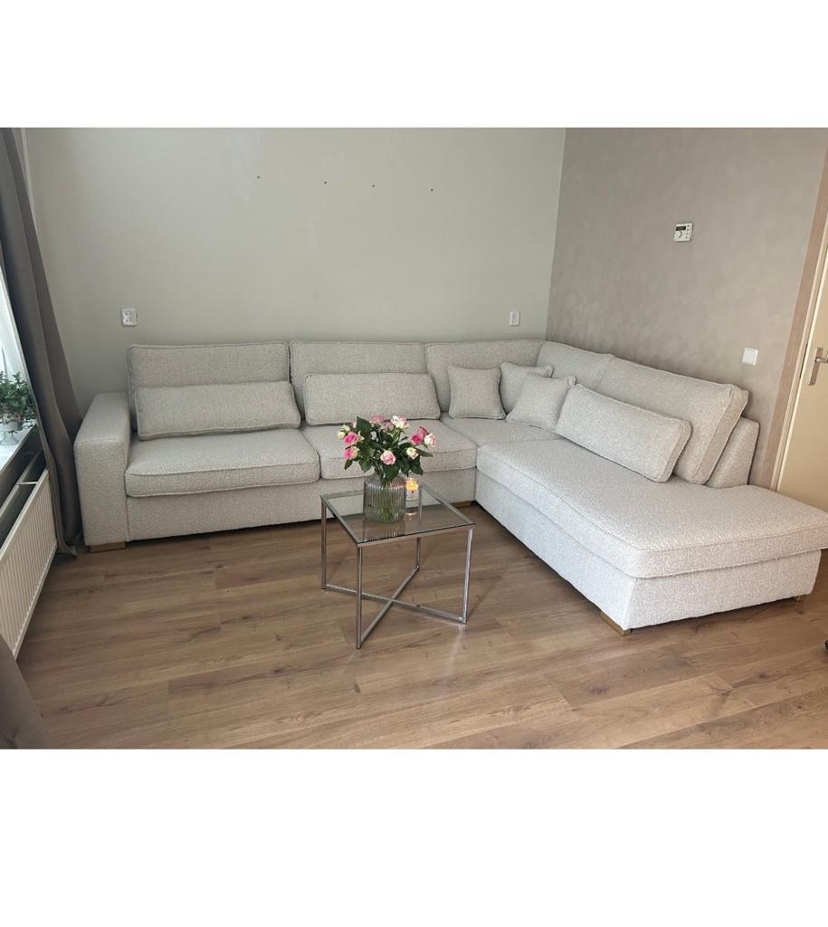 Teddy beige crème hoekbank - Comfortabel en stijlvol, Huis en Inrichting, Banken | Bankstellen, Ophalen, 250 tot 300 cm, 100 tot 125 cm