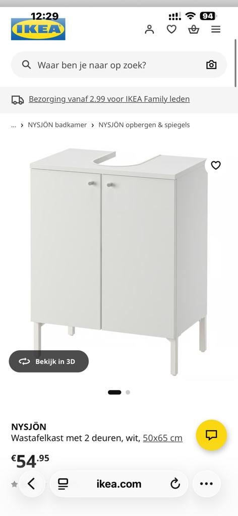 IKEA NYSJÖN Wastafelkast NIEUW IN VERPAKKING, Huis en Inrichting, Nieuw, Minder dan 100 cm, Wastafelkast, 50 tot 100 cm