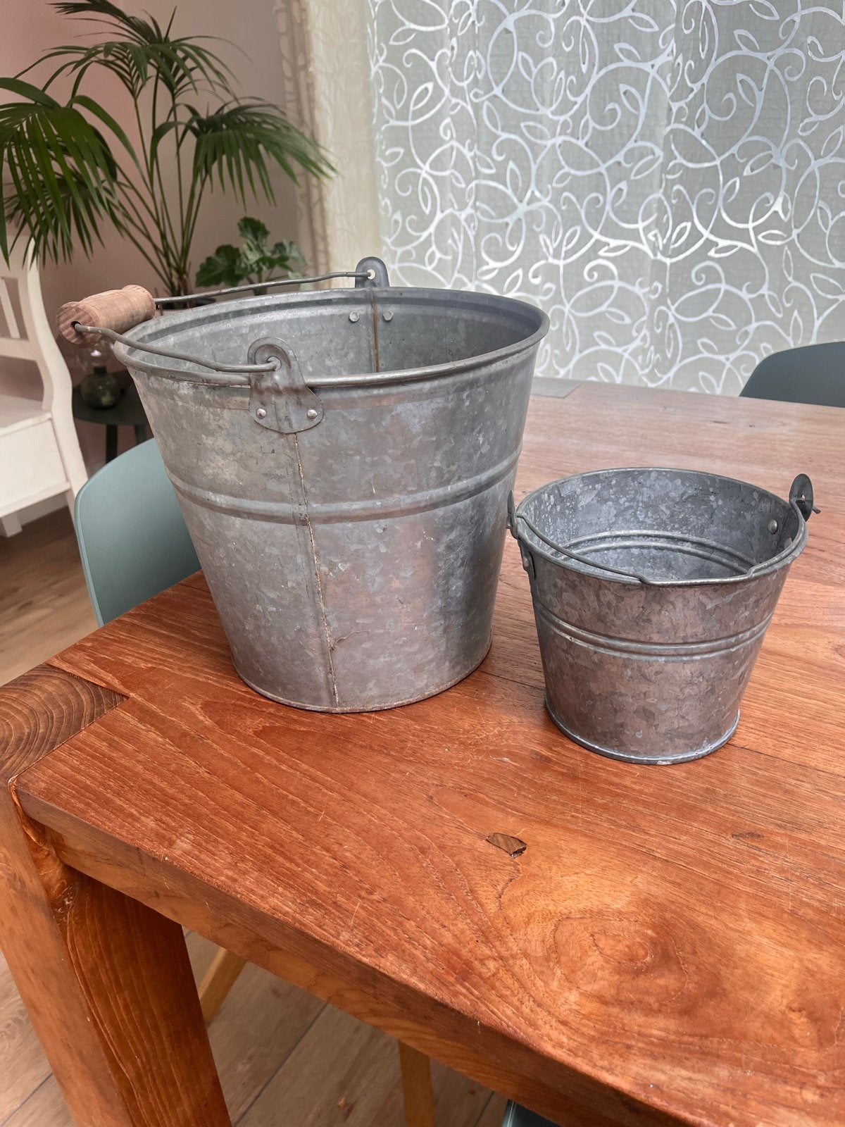 Set van 2 zinken emmers - Vintage look, Vintage, Gebruikt, Ophalen of Verzenden, Metaal