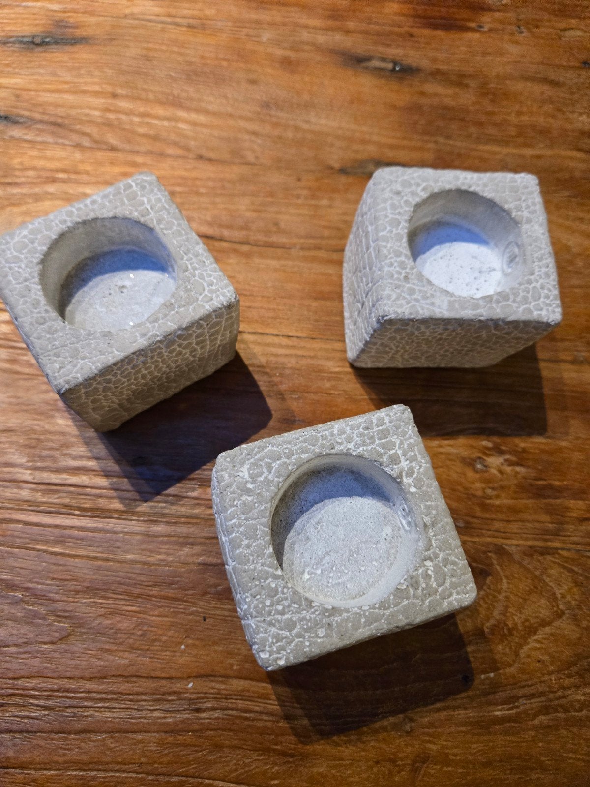 Set van 3 cementen houders voor waxinelichtjes, Overige materialen, Wit, Ophalen of Verzenden, Zo goed als nieuw