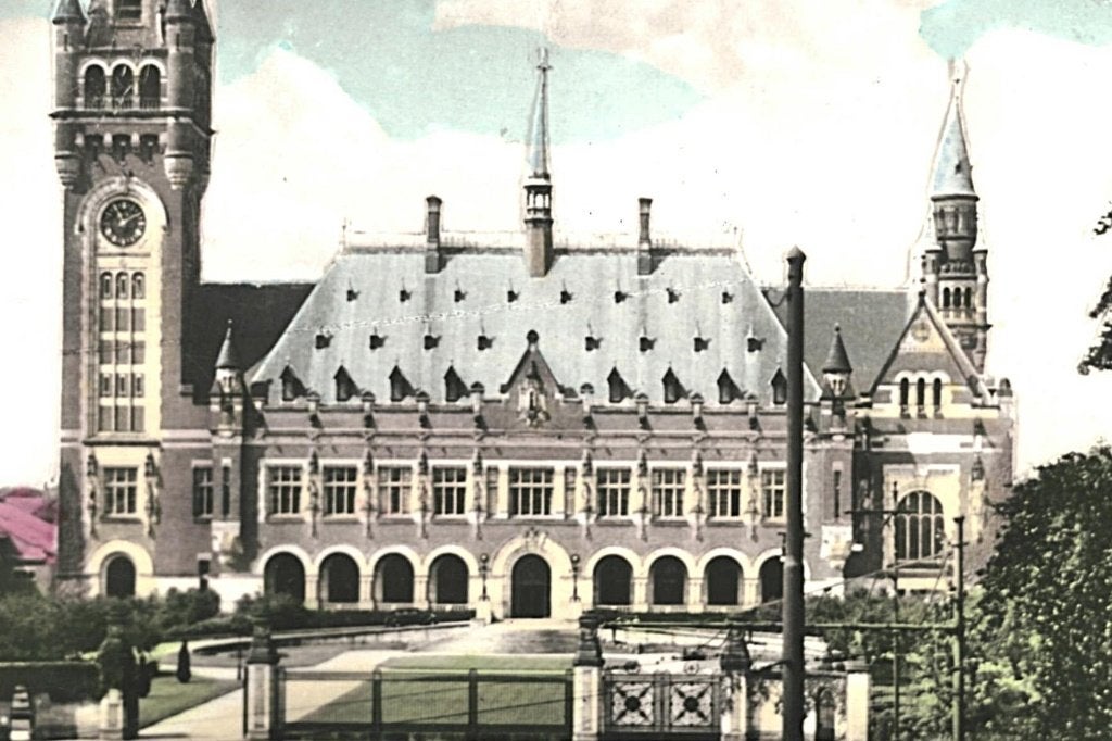 969163	Den Haag	Vredespaleis	1953	Gelopen met postzegel, Ophalen of Verzenden, 1940 tot 1960, Gelopen, Zuid-Holland