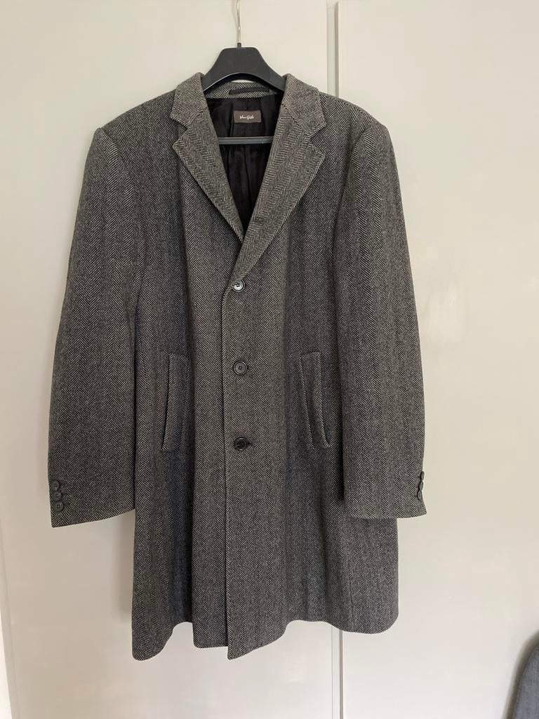 Van Gils Wollen Jas - Grijs Visgraatpatroon, Kleding | Heren, Verzenden, Zo goed als nieuw, Maat 52/54 (L), Grijs