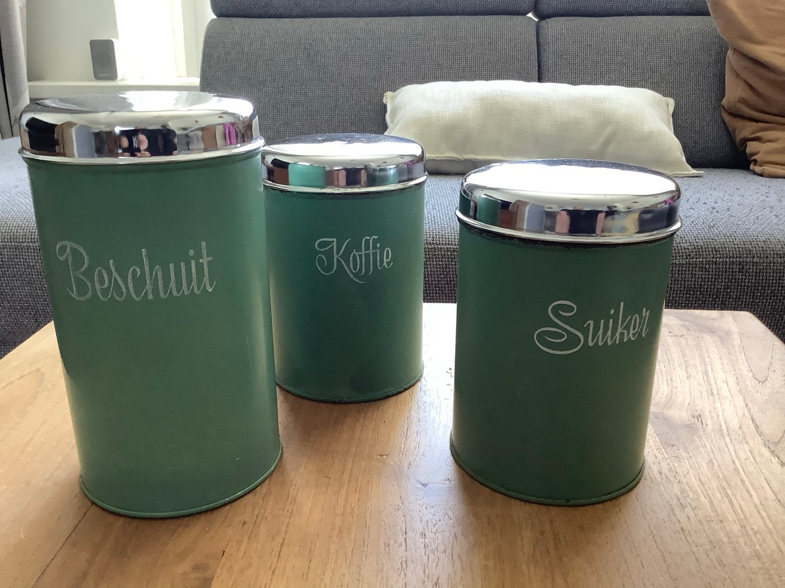 Vintage Brabantia voorraadblikken (Beschuit, Koffie, Suiker), Antiek en Kunst, Ophalen of Verzenden