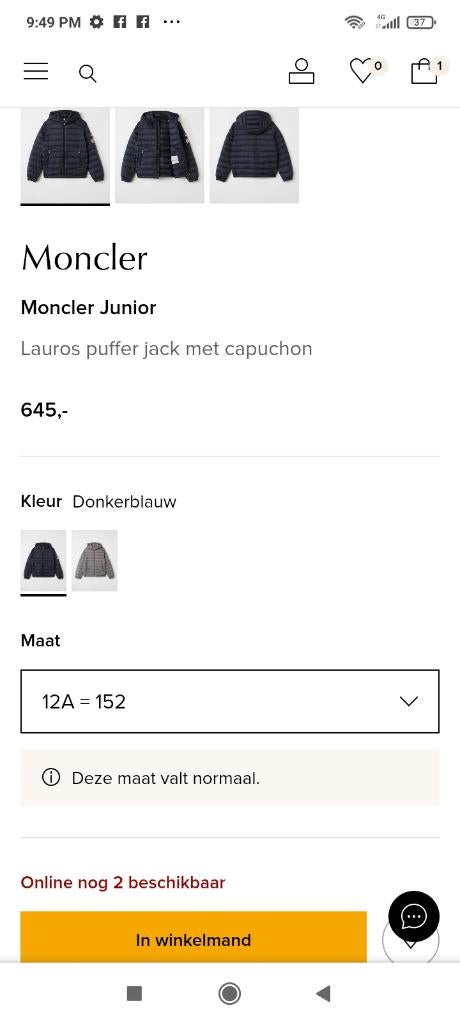 Moncler jas, Moncler, Zwart, Overige maten, Ophalen of Verzenden