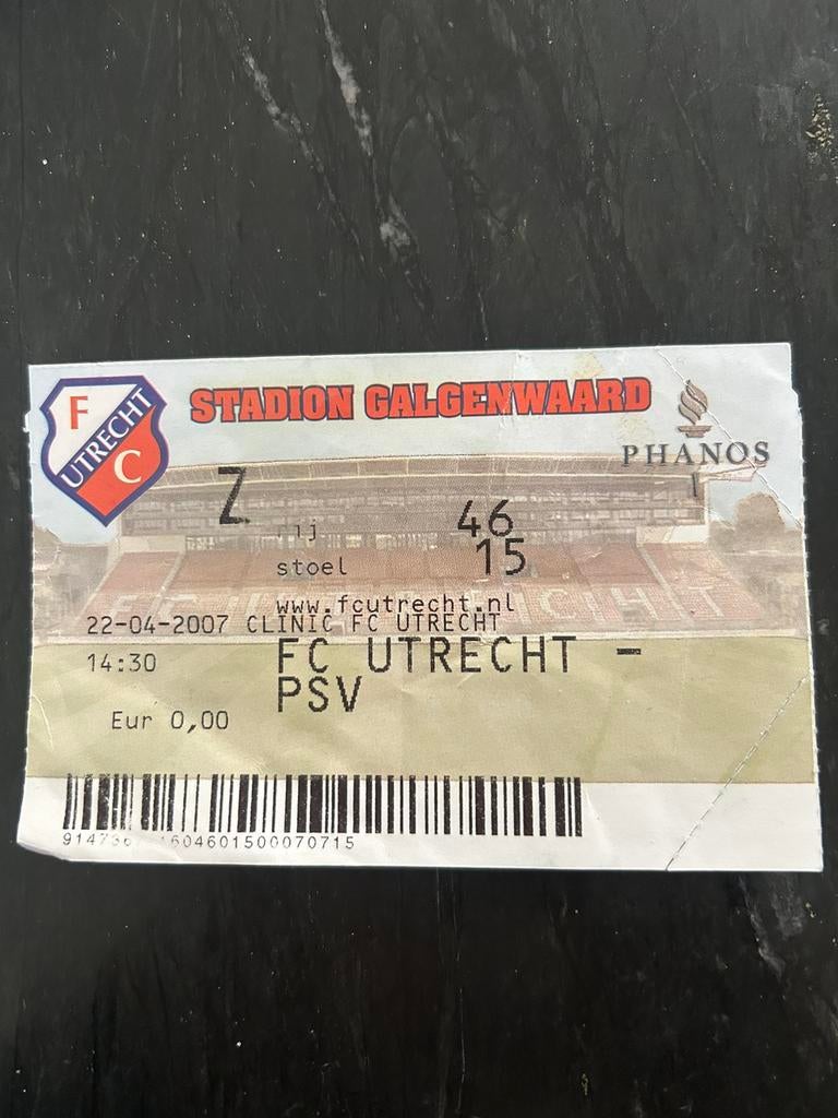 FC UTRECHT kaartje FC Utrecht-PSV 22-04-2007 (1-1), Ophalen of Verzenden, Zo goed als nieuw, F.C. Utrecht, Overige typen