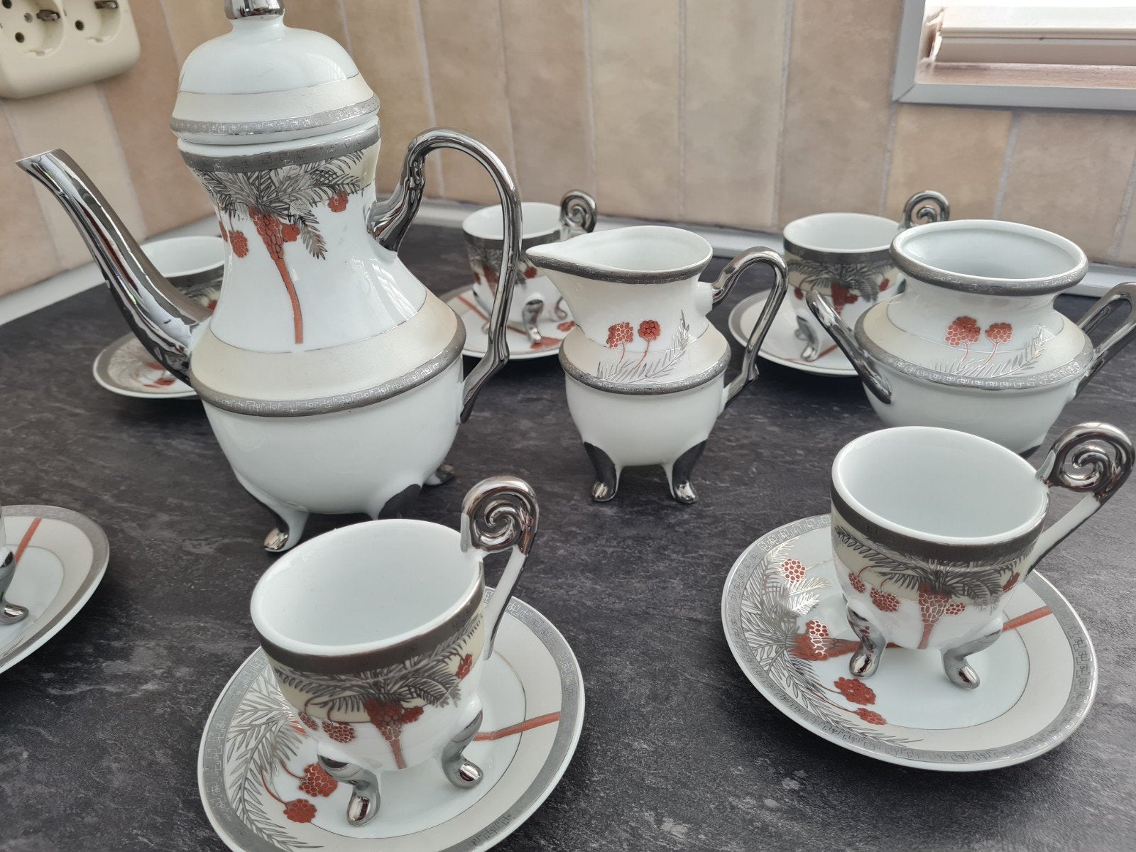 Uniek koffieservies met zilveren accenten, Ophalen of Verzenden
