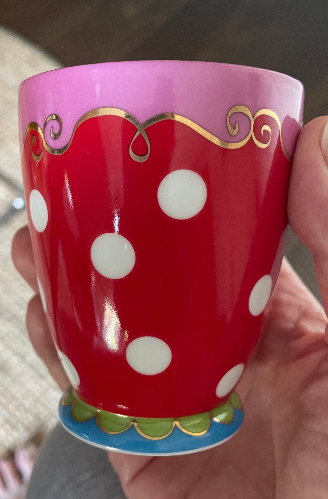 Rood witte oilily koffieker met schotel, Ophalen, Zo goed als nieuw, Overige stijlen, Kop(pen) en/of Schotel(s)