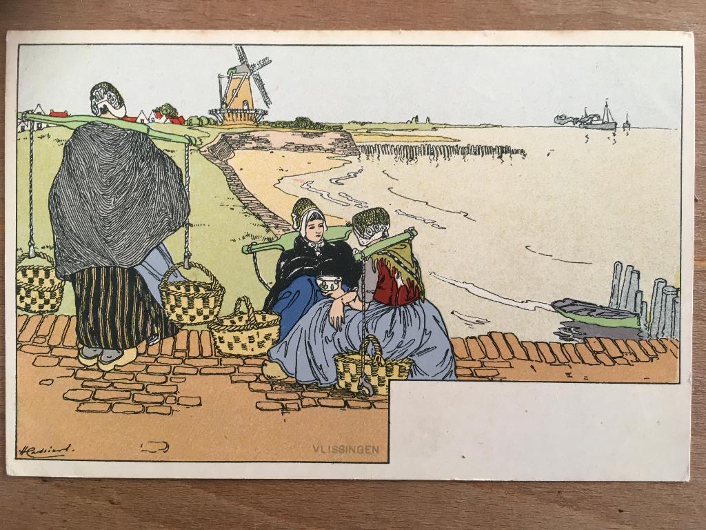 Cassiers- pentekening- Zeeuws landschap, Verzamelen, Ophalen of Verzenden, Voor 1920, Ongelopen, Klederdracht