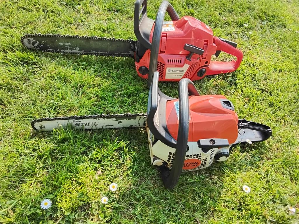 2 kettingzagen te koop: Stihl  en huqvarna, Ophalen, Gebruikt, Kettingzaag, Stihl, Husqvarna