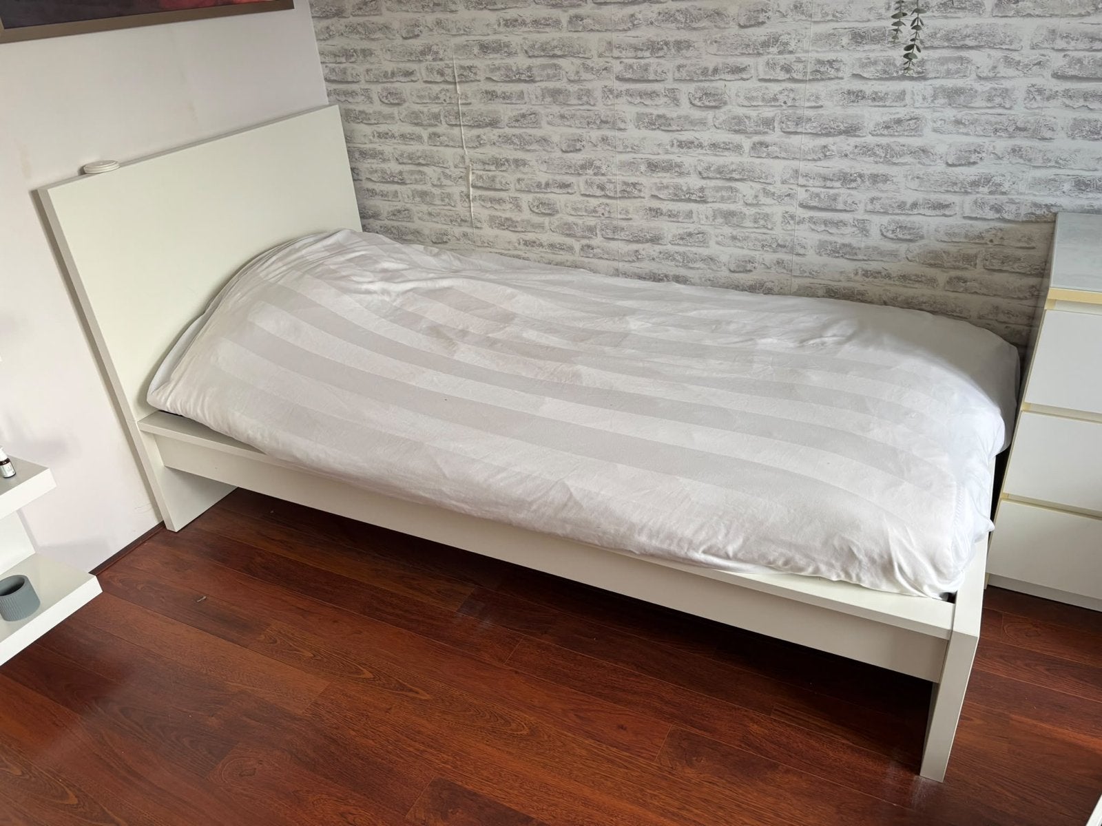 Ikea Malm bed wit 90x200 met Lonset lattenbodem, Ophalen, 90 cm, Eenpersoons, Wit