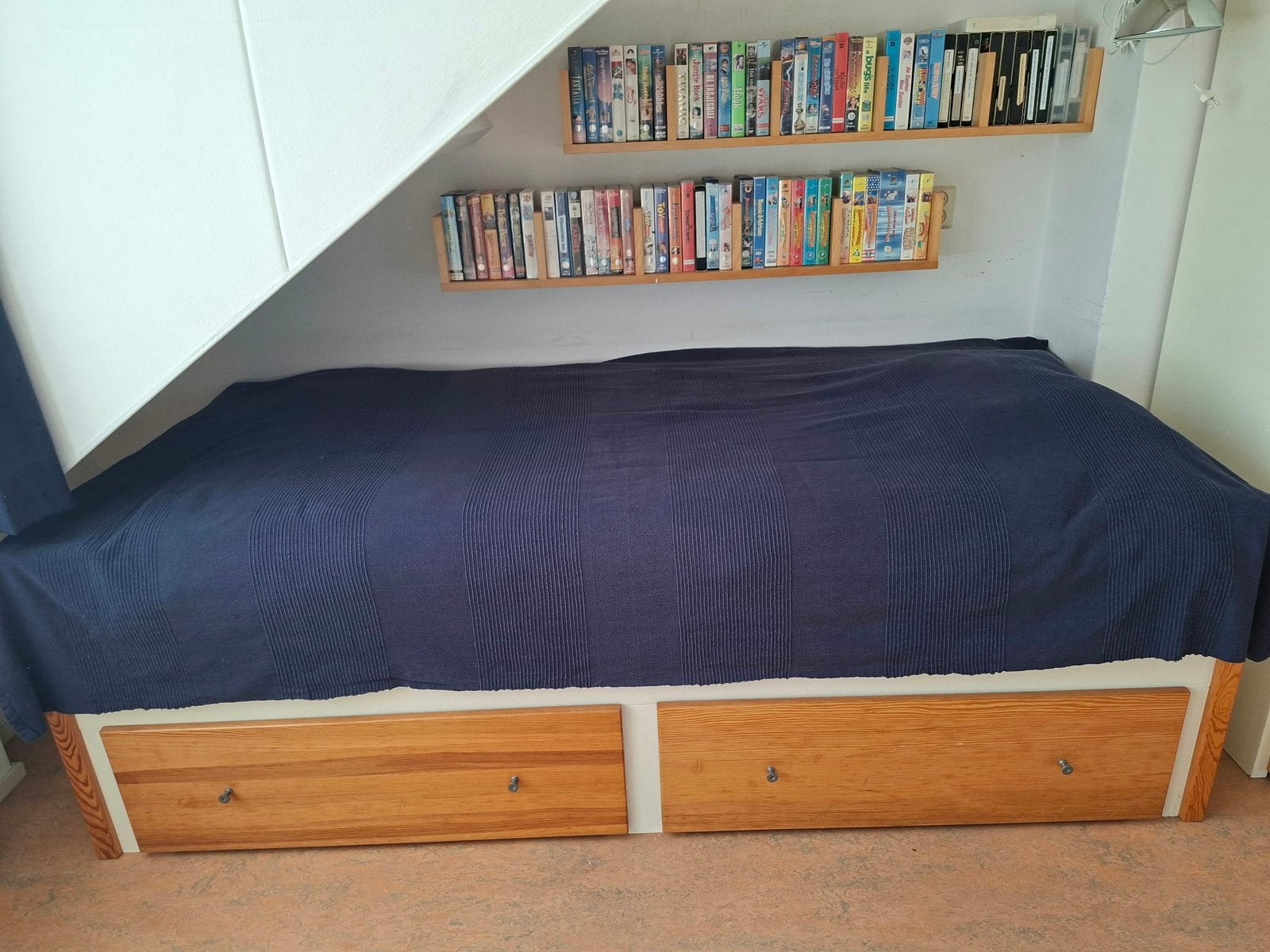 1 persoonsbed met grote lades + matras Sultan Hjartal, Ophalen, 90 cm, Eenpersoons, Wit