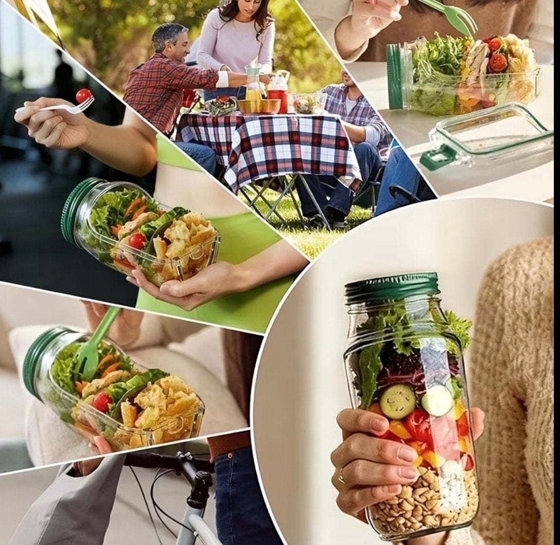 250x Saladebeker met vork en dressinghouder - Groen, Ophalen, Groen, Kunststof, Nieuw