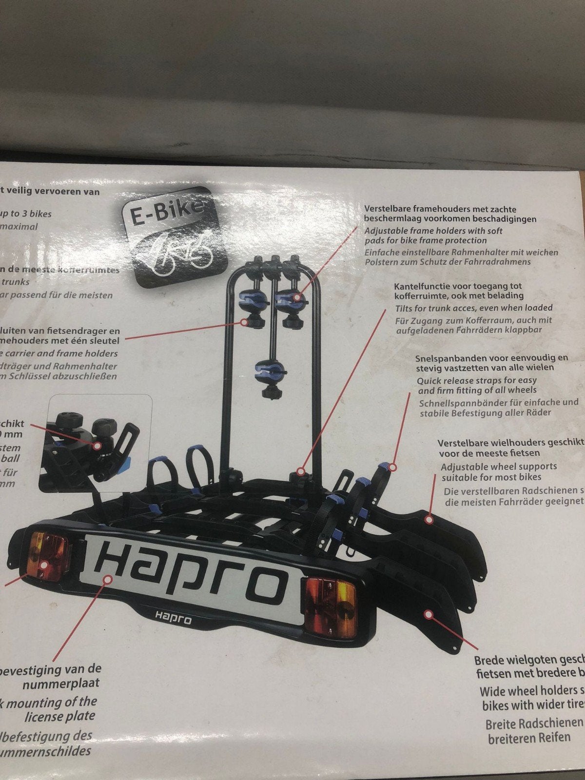 Hapro Atlas Active fietsendrager voor 3 Fietsen, Auto diversen, 3 fietsen of meer, Nieuw, Ophalen of Verzenden, Brede banden