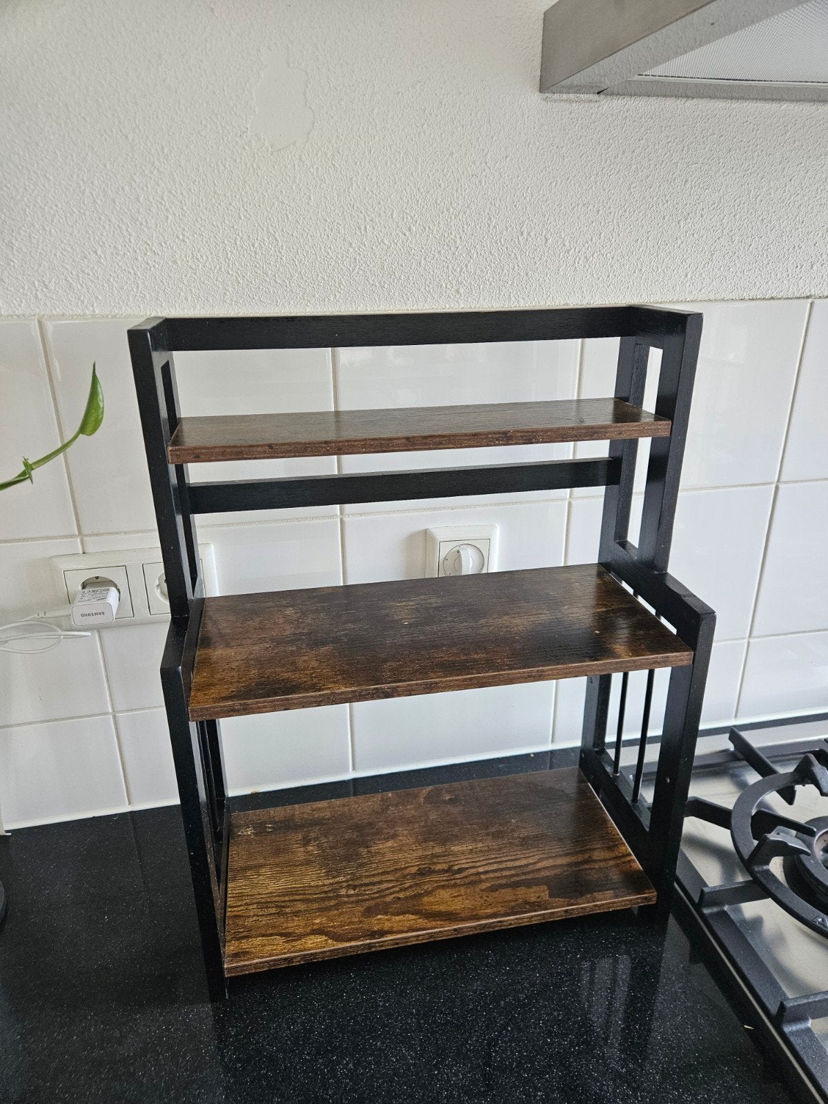 Kruidenrekje bruin en zwart hout - 53x41x18cm, Huis en Inrichting, Ophalen, Zo goed als nieuw, Hout, Bruin