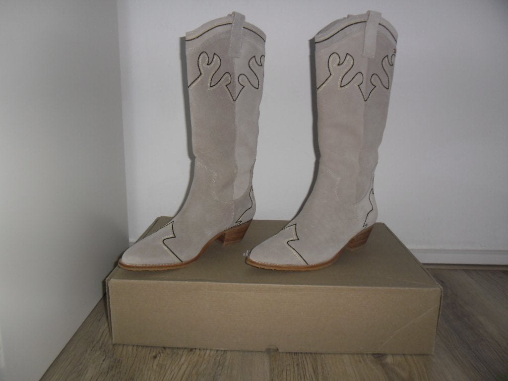 Fred de La Bretoniere Grijze Suede Cowboylaarzen Maat 40, Hoge laarzen, Fred de la Bretoniere, Ophalen of Verzenden, Zo goed als nieuw