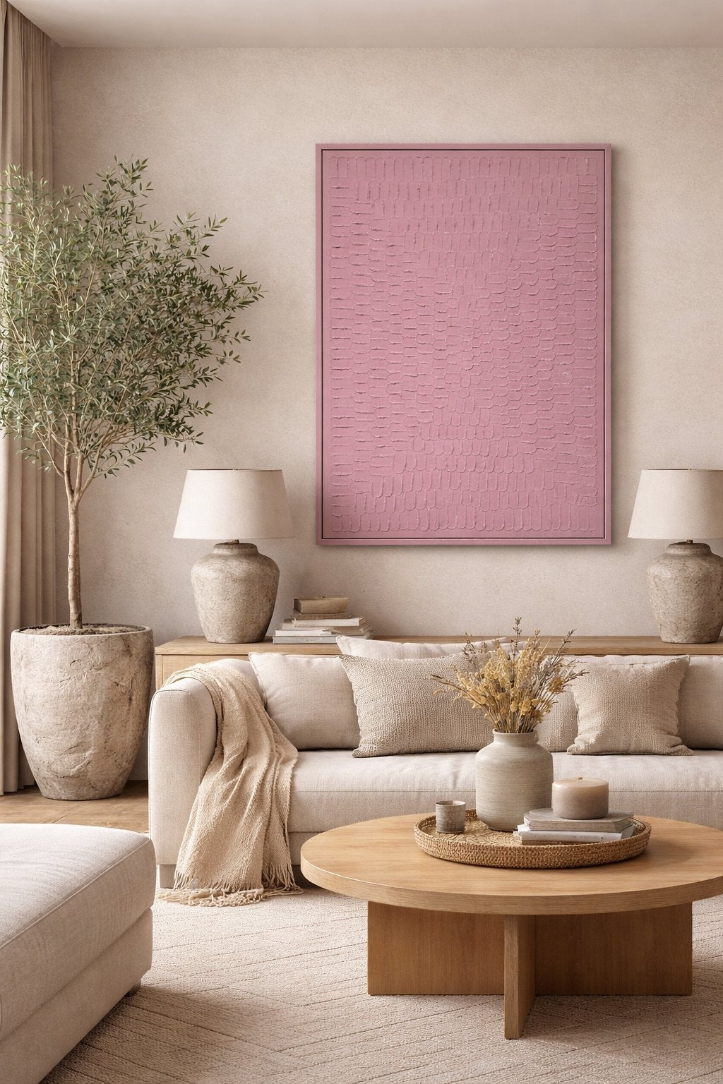 Schilderij groot xxl japandi paneel wanddecoratie roze, Ophalen