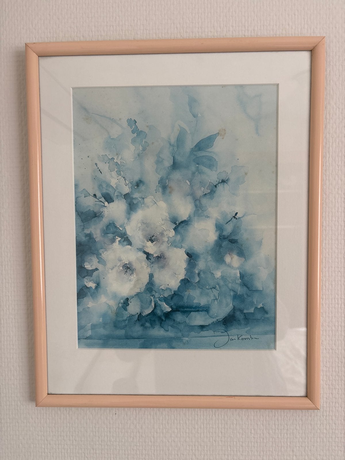 Aquarel Jan Kooistra - Bloemen in wit en blauwtinten, Antiek en Kunst, Bloemen, Ophalen of Verzenden, Gesigneerd, Aquarel