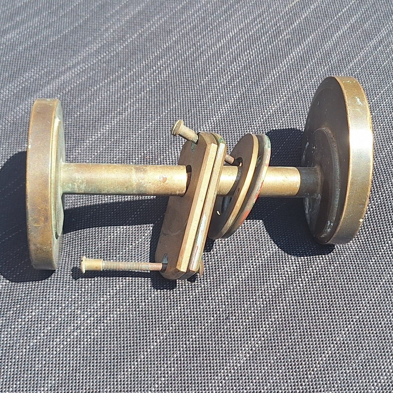 Oude messing voordeur handgreep, jaren '30-'40, Ophalen of Verzenden, Gebruikt, Koper of Messing, Klink of Kruk