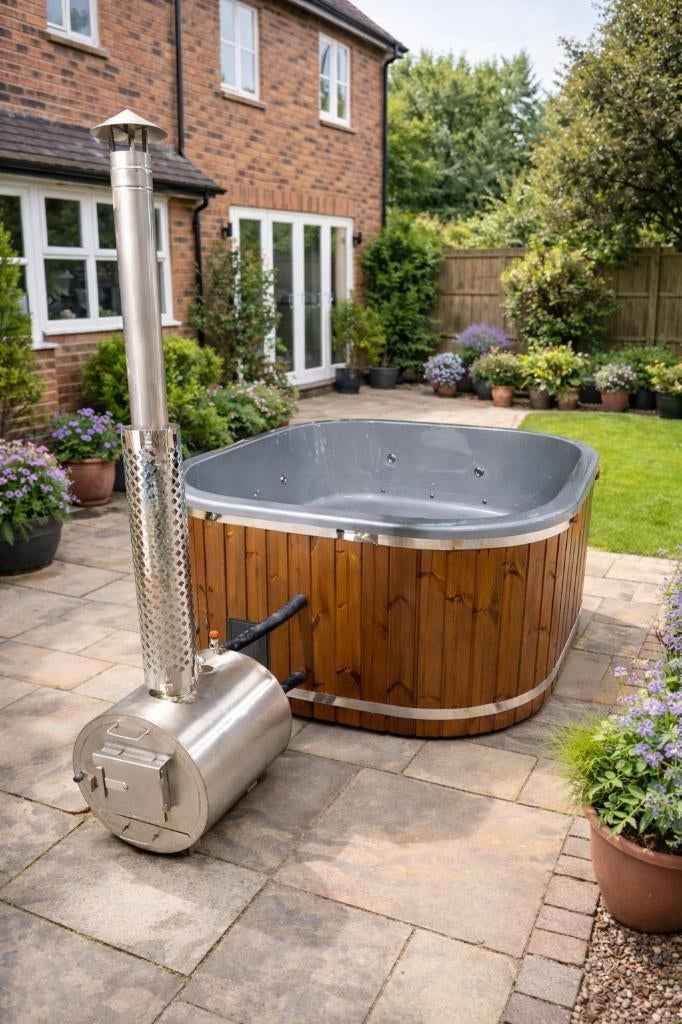 Luxe Vierkante Glasvezel Hot tub (202 x 202 cm), Verzenden, Nieuw, Trap, Vast