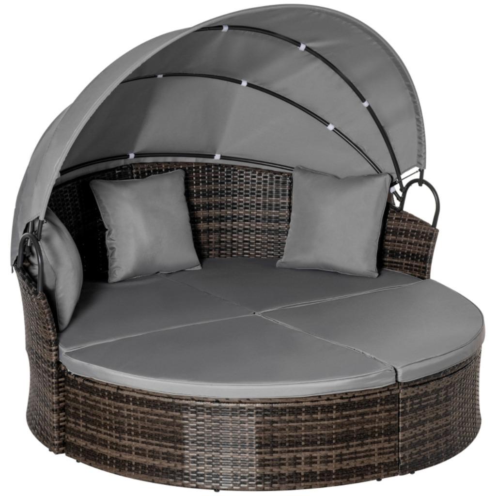 Zonne-eiland met Kap(Zwart/Beige) of (Zwart/Bruin/Grijs), Tuin en Terras, Tuinsets en Loungesets, 4 zitplaatsen, Rotan, Nieuw