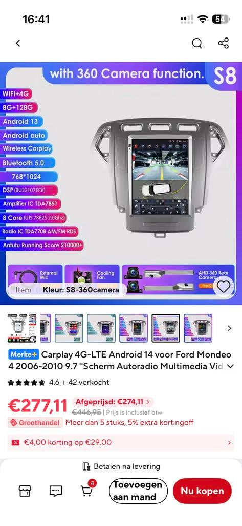 Android Navigatie Ford Mondeo 2009-2012 Groot Scherm, Ophalen, Draadloos, Nieuw