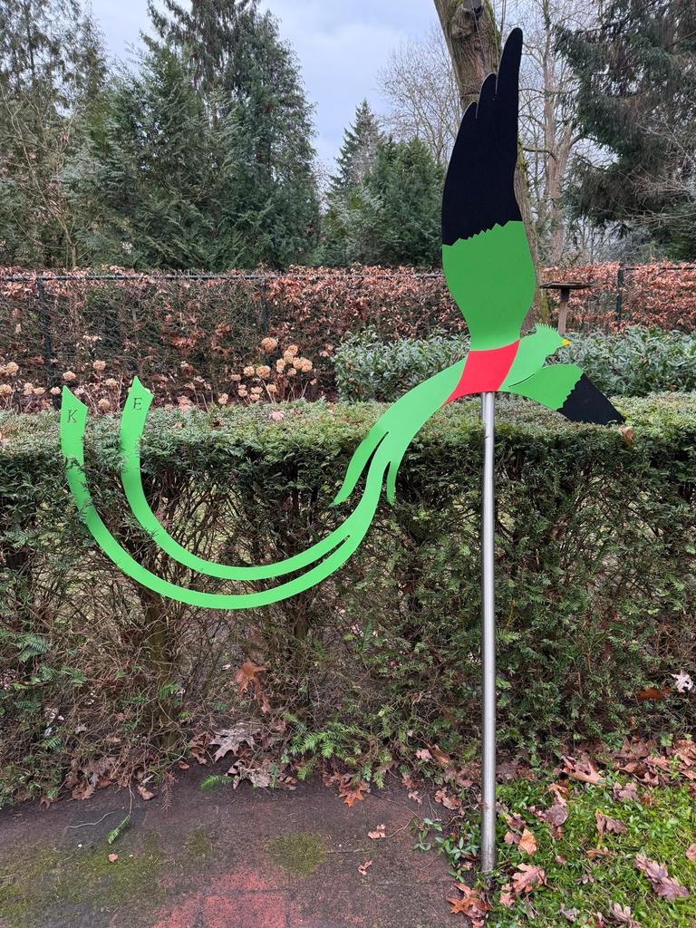 Quetzal Jack Wilting Tuinkunst Vogelbeeld, Tuin en Terras, Tuinbeelden, Gebruikt, Dierenbeeld, Metaal, Ophalen