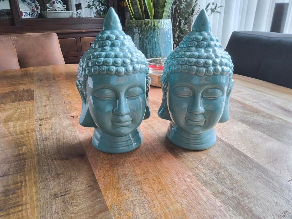 2x Boeddha Hoofden  Mint Turquoise kleur, Ophalen, Zo goed als nieuw