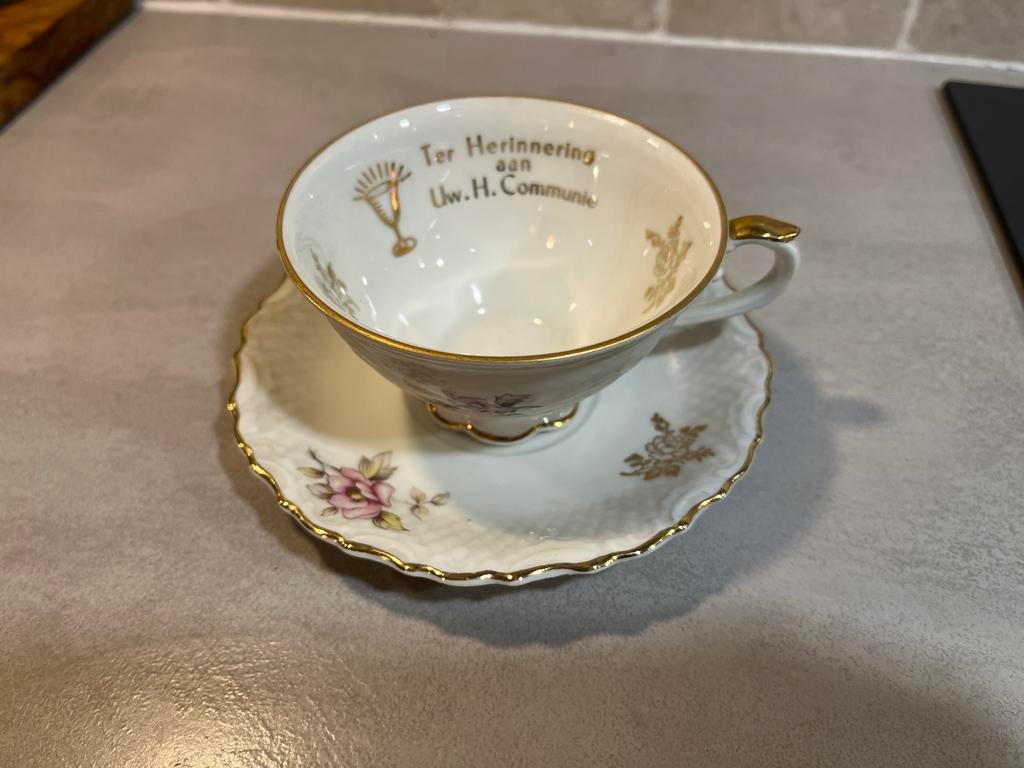 Vintage Thee Kop en Schotel Heilige Communie, Ophalen of Verzenden
