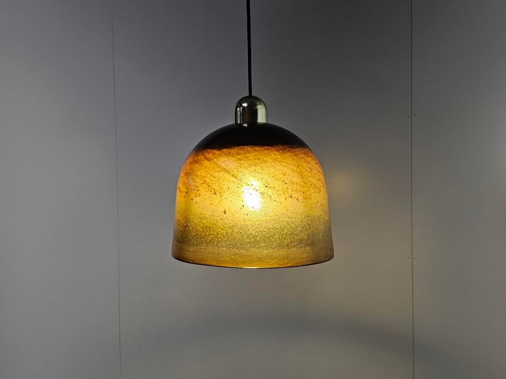 Vintage glazen hanglamp Peill&Putzler, Huis en Inrichting, Lampen | Hanglampen, Gebruikt, 75 cm of meer, Glas, Metaal, Ophalen of Verzenden