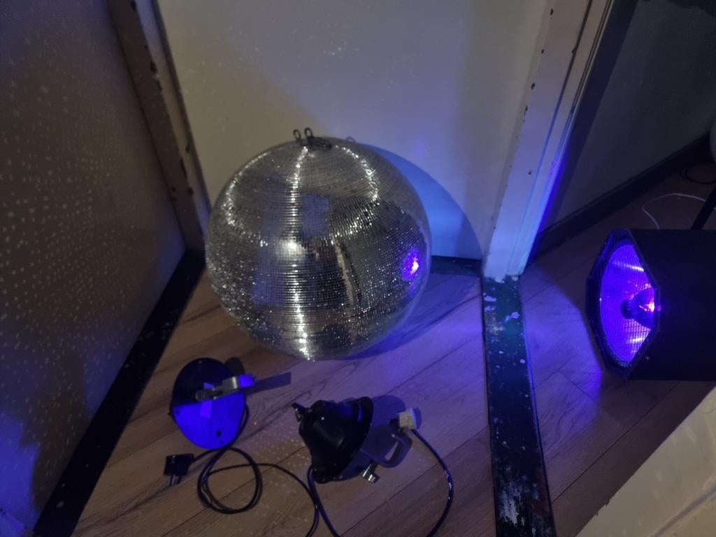 Complete Disco Set, 50 cm Mirrorball, 2 Motoren, UV 400W, Muziek en Instrumenten, Licht en Laser, Gebruikt, Discobol, Kleur, Stroboscoopeffect