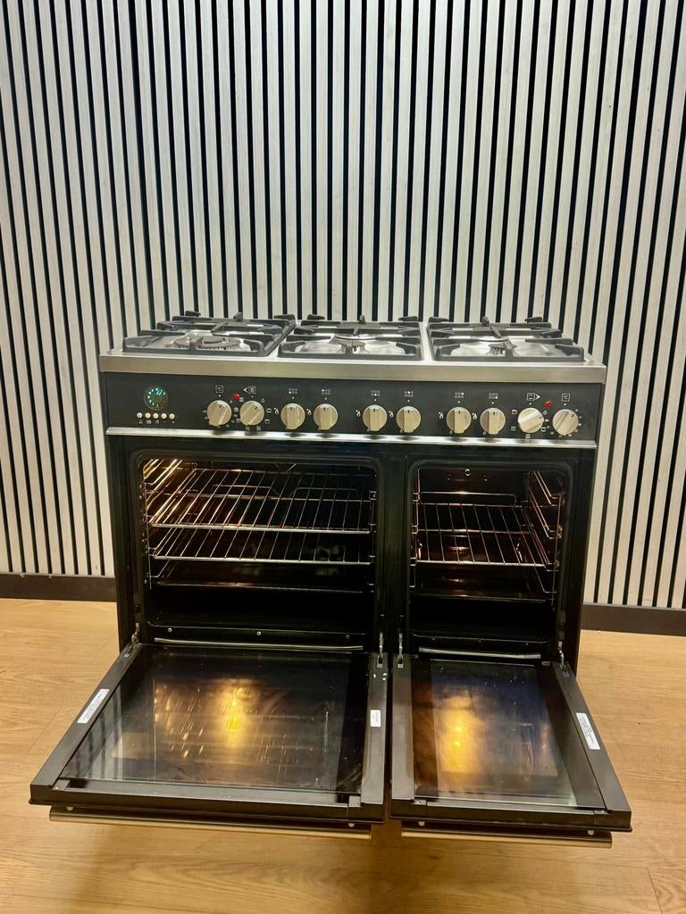 Luxe M-System Fornuis 6 pits antraciet met dubbele oven 90cm, Fornello Esperta, Refurbished, Ophalen of Verzenden, Energieklasse A of zuiniger