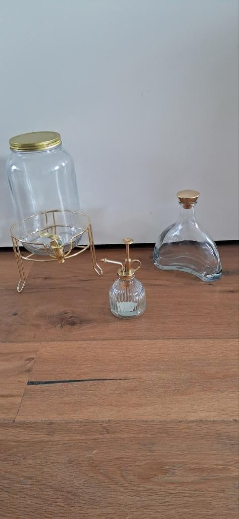 Decoratieve Fles, Verstuiver en Stolp, Gebruikt, Schaal, Ophalen of Verzenden, Glas