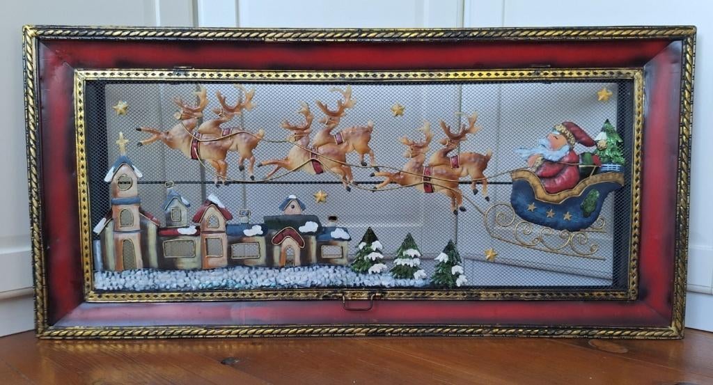 Vintage kerst kerstman rendieren wanddecoratie wandpaneel, Diversen, Kerst, Ophalen, Gebruikt