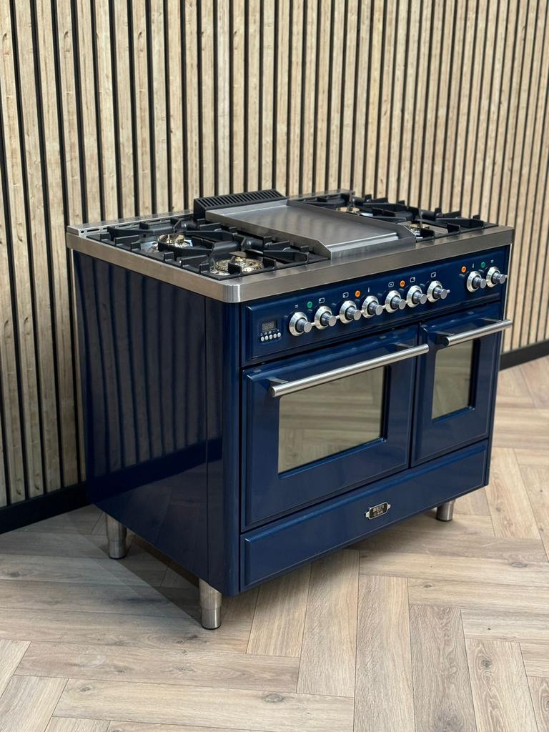 Luxe Boretti Majestic Blauw 100cm Gas Dubbele Oven, 60 cm of meer, Ophalen of Verzenden, Zo goed als nieuw, Gas