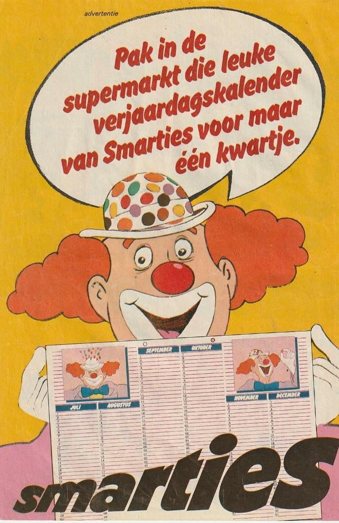Retro reclame 1979 Smarties chocola clown kalender, Verzamelen, Verzenden, Overige typen