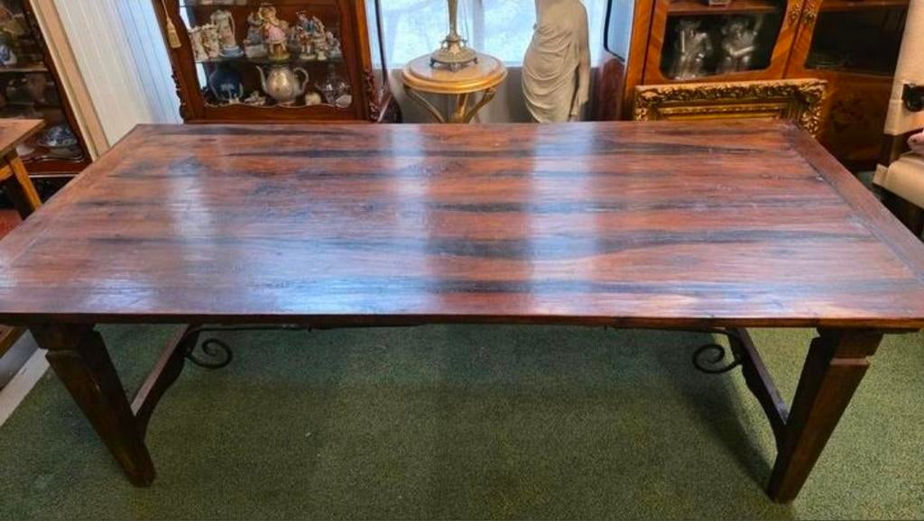 Antieke Spaanse Eettafel met Smeedijzer 220 cm, Antiek en Kunst, Antiek | Meubels | Tafels, Ophalen of Verzenden
