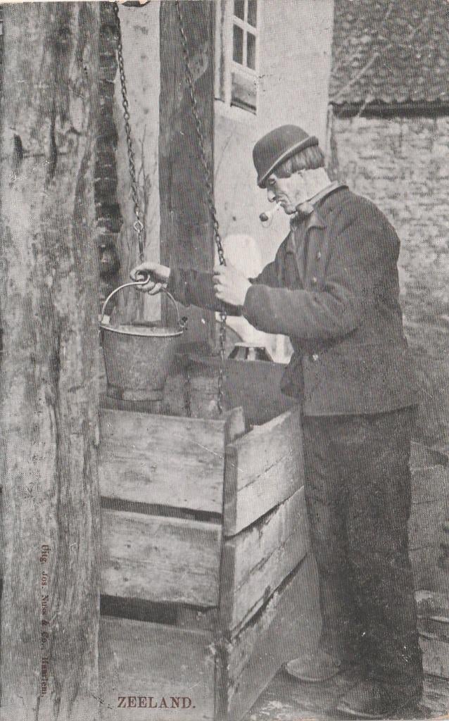 ZEELAND Klederdracht Boer bij Waterput 1908, Verzenden, Voor 1920, Gelopen, Zeeland