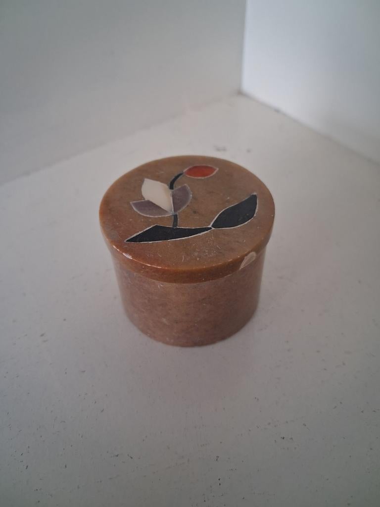Vintage Speksteen Sieradendoosje - Handgemaakt Inlegwerk, Antiek en Kunst, Ophalen of Verzenden