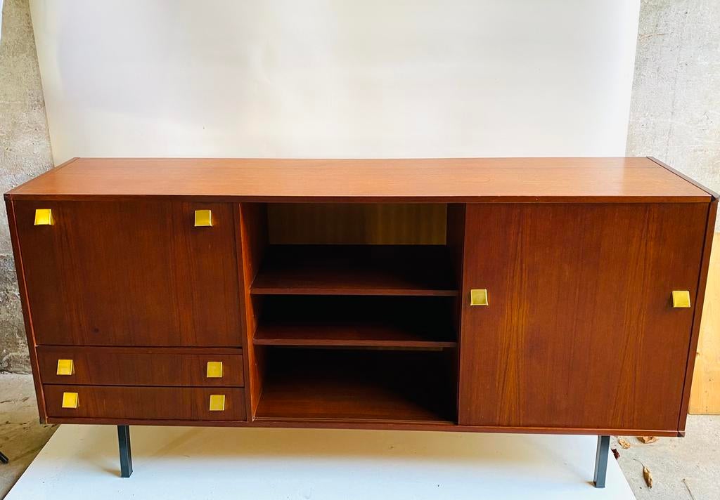 Teak low-board kast , Mid Century, Huis en Inrichting, Kasten | Dressoirs, Ophalen, 100 tot 150 cm, Mid Century, Onbekend