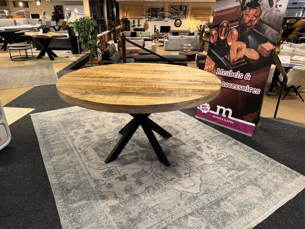 Eettafel rond 150cm Mangohout direct leverbaar E-7049, Overige houtsoorten, Rond, Nieuw, Ophalen of Verzenden