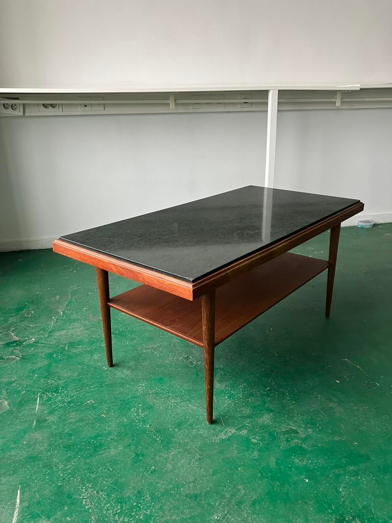 Vintage ‘50 palisander hout groen marmer salontafel, Huis en Inrichting, Tafels | Salontafels, Ophalen, 100 tot 150 cm, 50 tot 100 cm