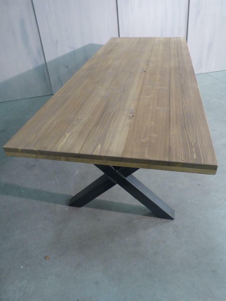Tafel buitentafel van steigerhout met metalen onderstel, Ophalen, Tafel, Nieuw, Teakhout