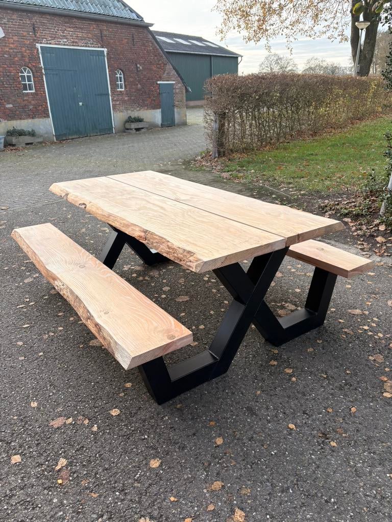 Robuuste picknicktafel — Douglas schaaldelen, Ophalen, Nieuw, Rechthoekig, Hout